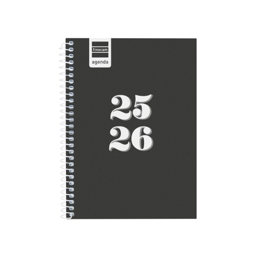 Agenda escolar semanal 120x164mm 2025/26 12 meses espiral FINOCAM Gamma preto