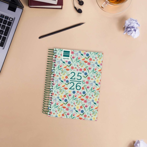 Agenda escolar semanal 120x164mm 2025/26 12 meses espiral FINOCAM Gamma Fiori