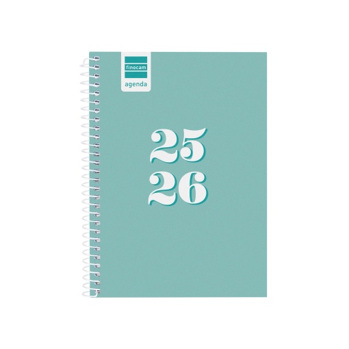 Agenda escolar semanal 120x164mm 2025/26 12 meses espiral FINOCAM Gamma turquesa