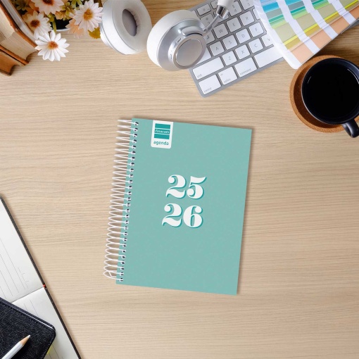 Agenda escolar semanal 120x164mm 2025/26 12 meses espiral FINOCAM Gamma turquesa
