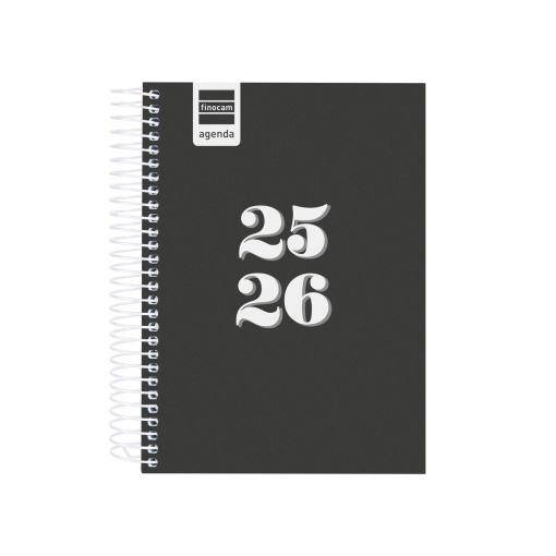 Agenda escolar diária 120x164mm 2025/26 12 meses espiral FINOCAM Gamma preto