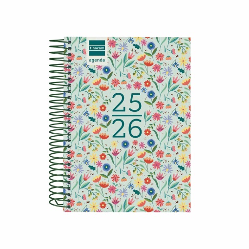 Agenda escolar diária 120x164mm 2025/26 12 meses espiral FINOCAM Gamma Fiori