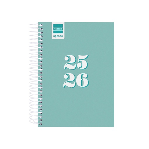 Agenda escolar diária 120x164mm 2025/26 12 meses espiral FINOCAM Gamma turquesa