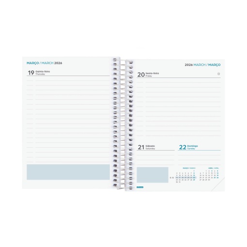 Agenda escolar diária 120x164mm 2025/26 12 meses espiral FINOCAM Gamma turquesa