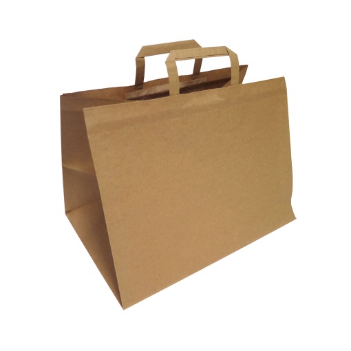 Saco de papel asa plana 215 take away kraft reciclado 35+25x27cm