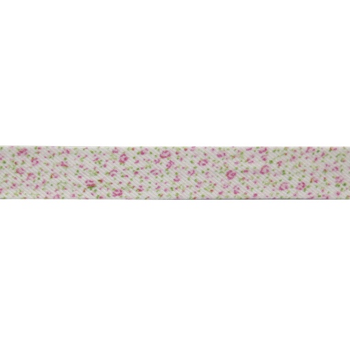 Fita de viés perfilado HILOGAR Zeita Floral 18mm branco rosa 001 (metro)
