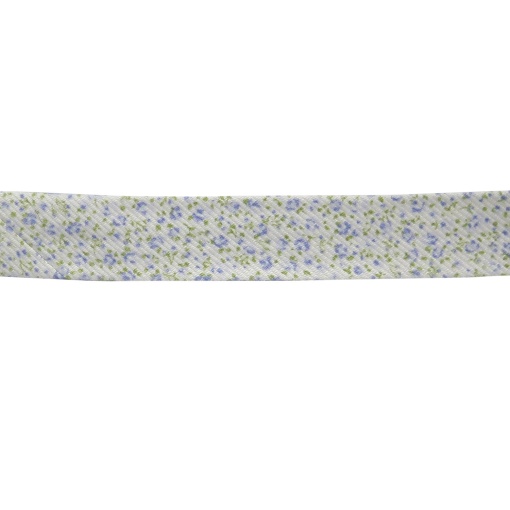 Fita de viés perfilado HILOGAR Zeita Floral 18mm branco azul 002 (metro)