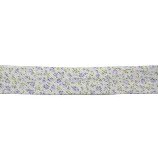 Fita de viés perfilado HILOGAR Zeita Floral 18mm branco lilás 003 (metro)