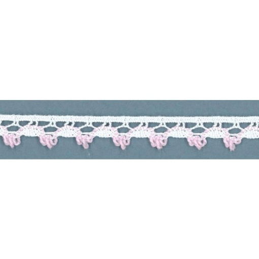 Fita de renda HILOGAR Ofra 12mm branco rosa 002 (metro)