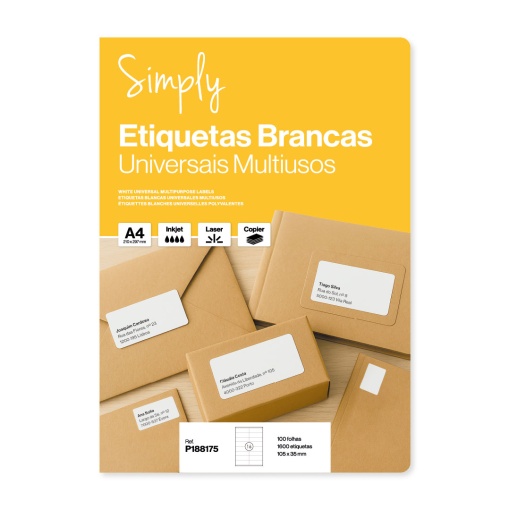 Etiquetas A4 105x35mm branco 100 folhas (1600 unidades) SIMPLY