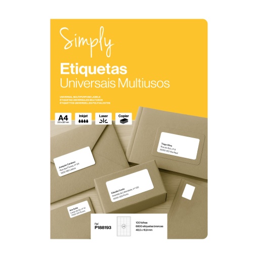 A4 labels 48.5x16.9mm white 100 sheets SIMPLY - 6800 units