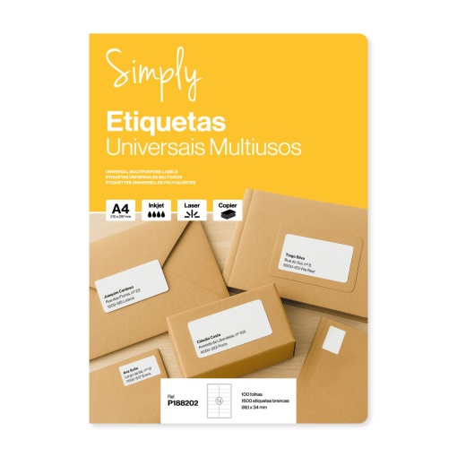 Etiquetas A4 99,1x34mm branco 100 folhas SIMPLY - 1600 unidades