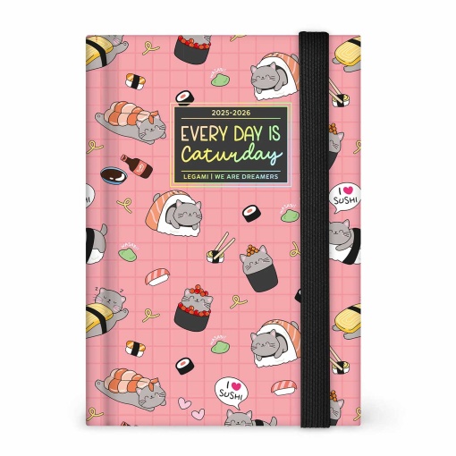Agenda escolar diária A6 2025/26 16 meses LEGAMI Sushi Cat