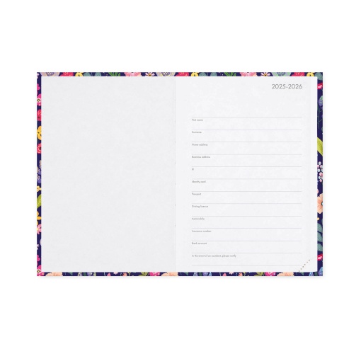 Agenda escolar diária 120x180mm 2025/26 16 meses LEGAMI Flowers