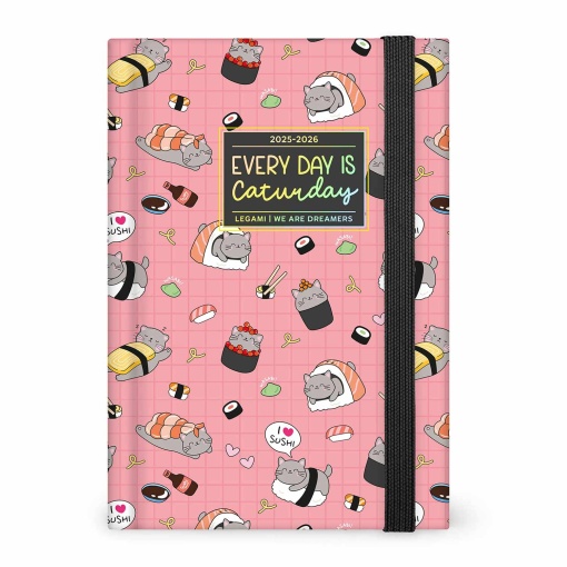 Agenda escolar diária 120x180mm 2025/26 16 meses LEGAMI Sushi Cats