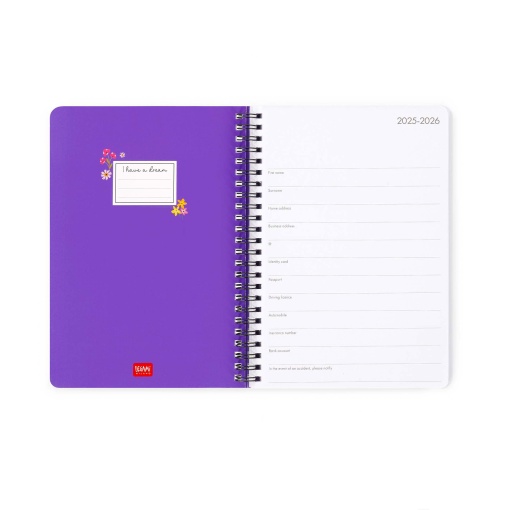 Agenda escolar semanal A5 2025/26 16 meses espiral LEGAMI Flowers