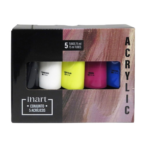 Conjunto tintas acrílicas INART cores primárias 75ml sortidas com 5
