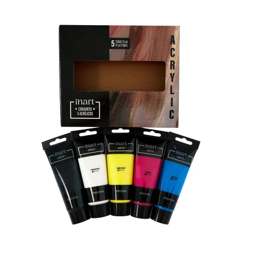 Conjunto tintas acrílicas INART 75ml - 5 cores primárias