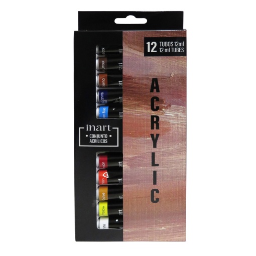 Conjunto tintas acrílicas INART cores 12ml sortidas com 12