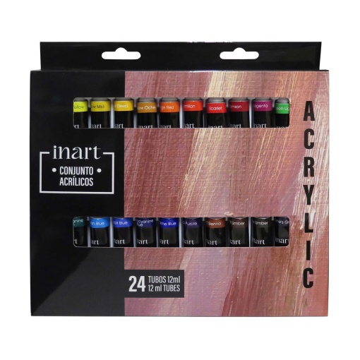 Conjunto tintas acrílicas INART cores 12ml sortidas com 24