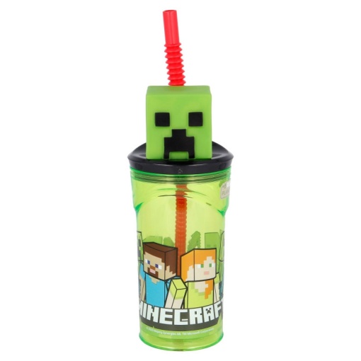 Copo Minecraft com tampa 3D e palhinha 360ml