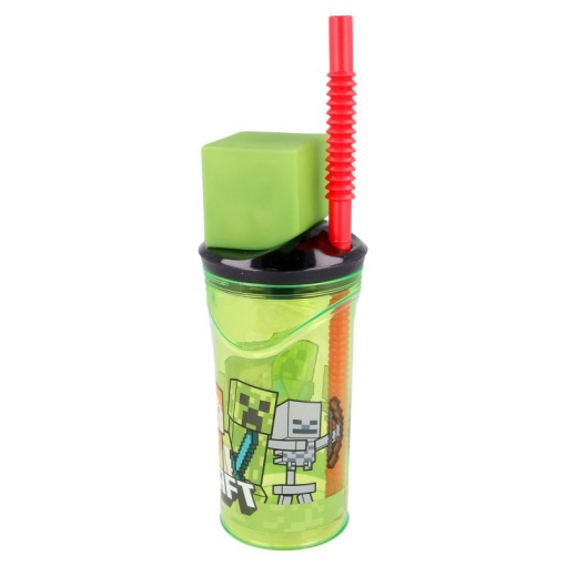 Copo Minecraft com tampa 3D e palhinha 360ml