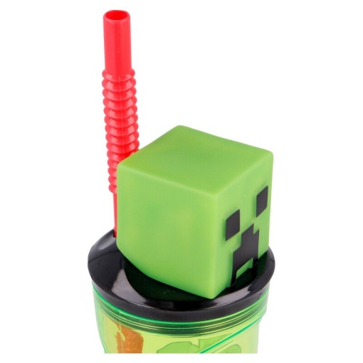 Copo Minecraft com tampa 3D e palhinha 360ml