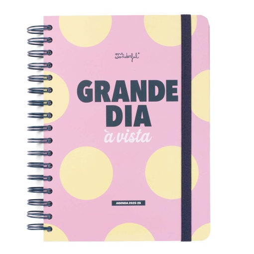 Agenda escolar diária 134x175mm 2025/26 12 meses espiral MR.WONDERFUL "Grande dia à vista"