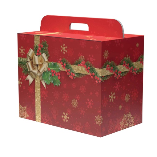 Caixa de cartão cabaz Holly Jolly 43x26x34cm com pega