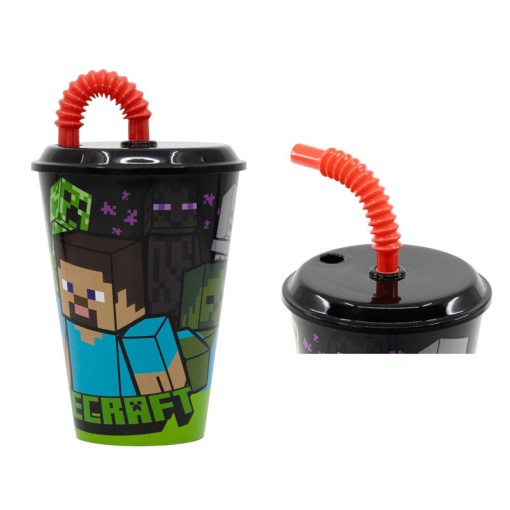 Copo Minecraft com tampa e palhinha 430ml