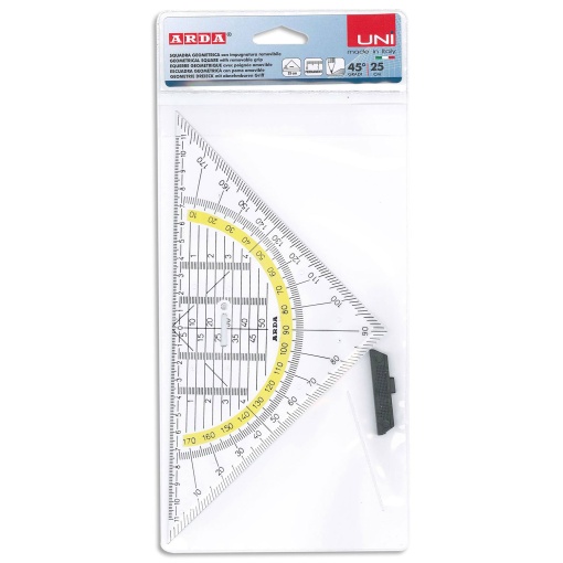 Esquadro geométrico ARDA Uni 45º/25cm com pega removível