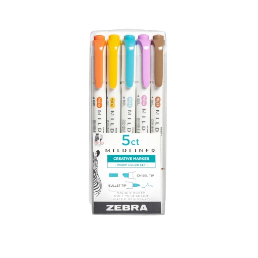Sublinhador ZEBRA Mildliner 2 pontas 5 cores quentes