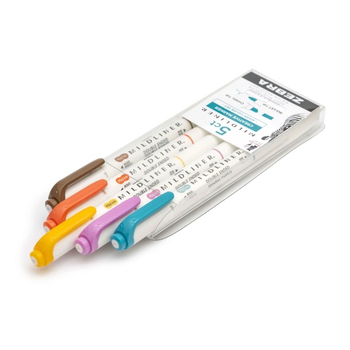 Sublinhador ZEBRA Mildliner 2 pontas - 5 cores quentes