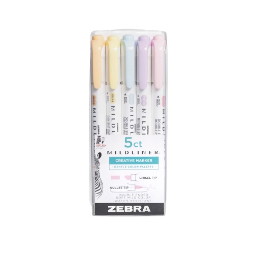 Sublinhador ZEBRA Mildliner 2 pontas 5 cores suaves
