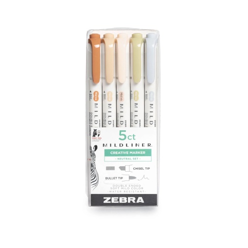 Sublinhador ZEBRA Mildliner 2 pontas - 5 cores neutras