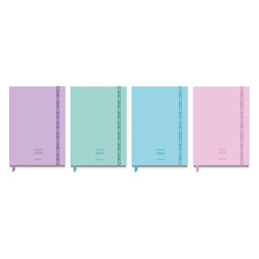 Agenda diária A6 2026 AMBAR Pastel Colors com elástico sortido
