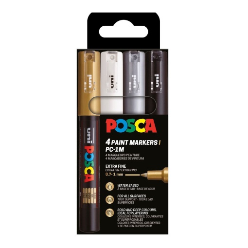 Marcador UNI POSCA PC-1M extra fino 0,7mm 4 cores BWSG