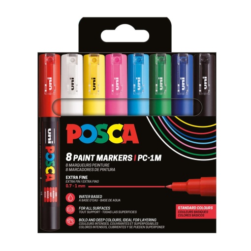 Marcador UNI POSCA PC-1M extra fino 0,7mm 8 cores básicas