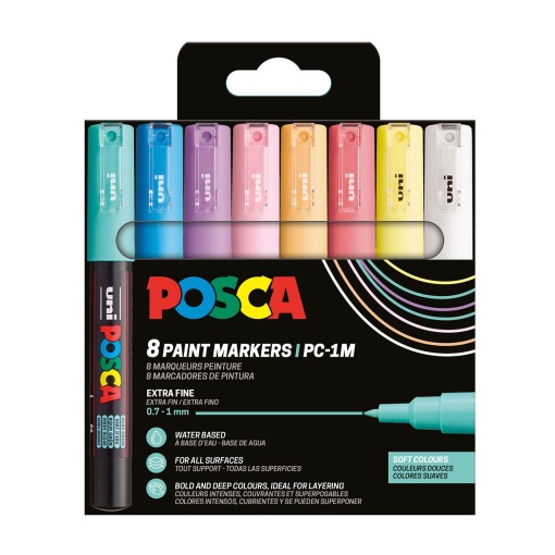 Marcador UNI POSCA PC-1M extra fino 0,7mm 8 cores suaves