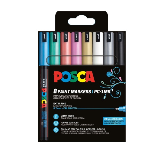 Marcador UNI POSCA PC-1MR extra fino 0,7mm 8 cores metálicas