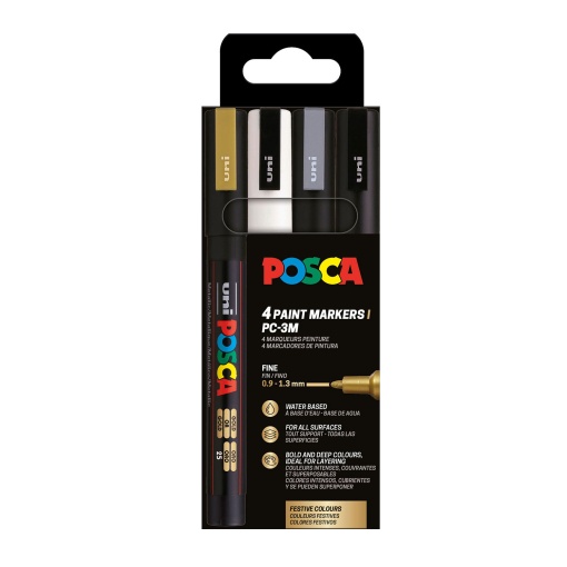 Marcador UNI POSCA PC-3M fino 0,9-1,3mm 4 cores BWSG