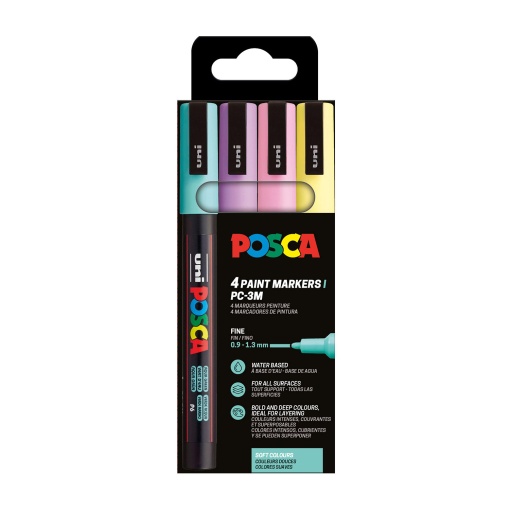 Marcador UNI POSCA PC-3M fino 0,9-1,3mm 4 cores suaves