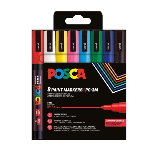 Marcador UNI POSCA PC-3M fino 0,9-1,3mm 8 cores básicas