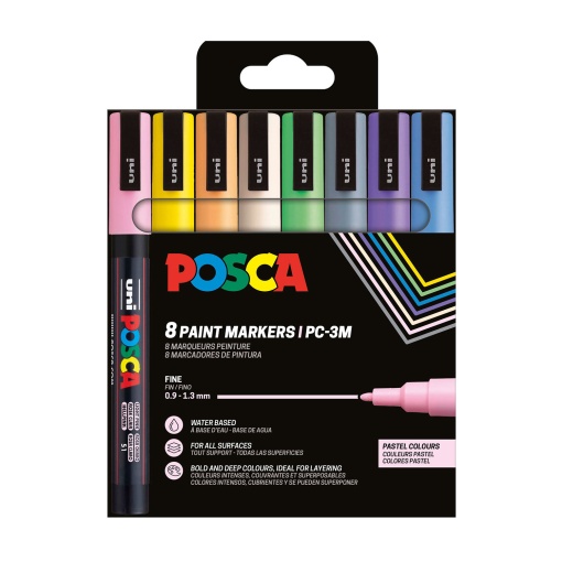 Marcador UNI Posca PC-3M fino 0,9-1,3mm 8 cores pastel