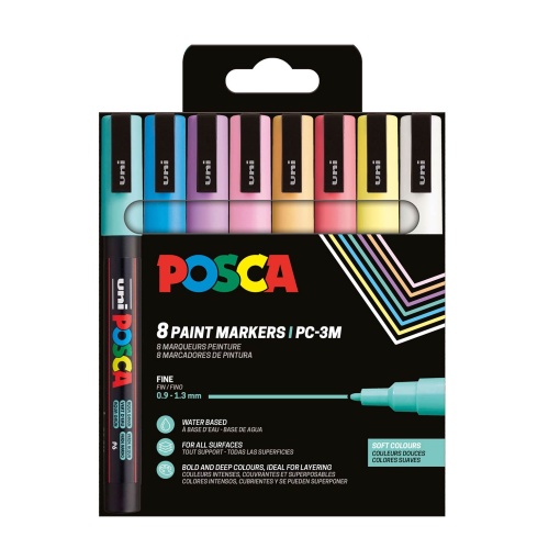 Marcador UNI POSCA PC-3M fino 0,9-1,3mm 8 cores suaves