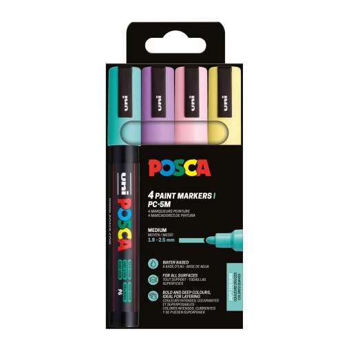 Marcador UNI POSCA PC-5M médio 1,8-2,5mm 4 cores suaves