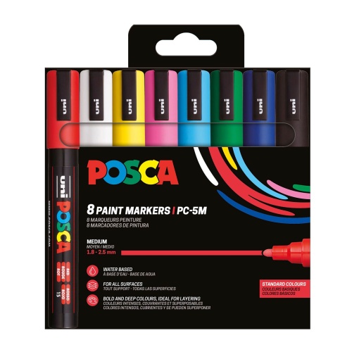 Marcador UNI POSCA PC-5M médio 1,8-2,5mm 8 cores básicas