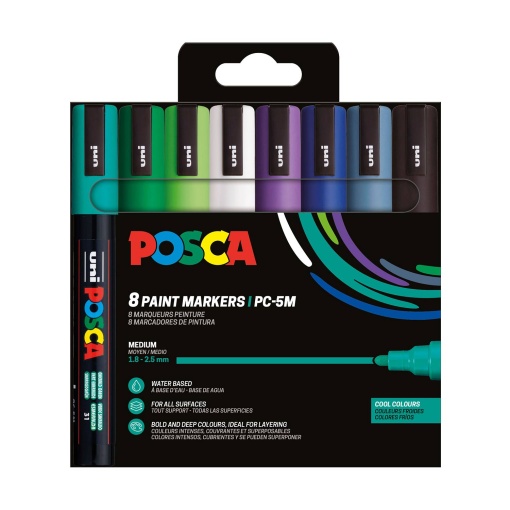 Marcador UNI POSCA PC-5M médio 1,8-2,5mm 8 cores frias
