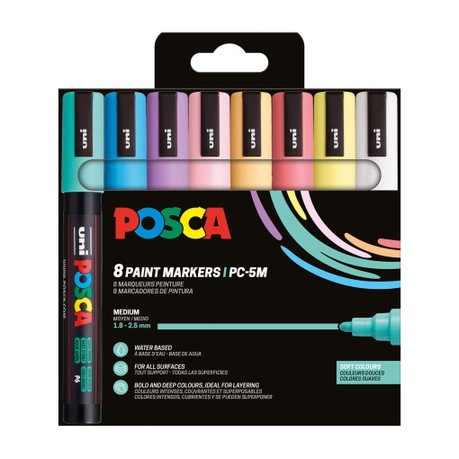 Marcador UNI POSCA PC-5M médio 1,8-2,5mm 8 cores suaves