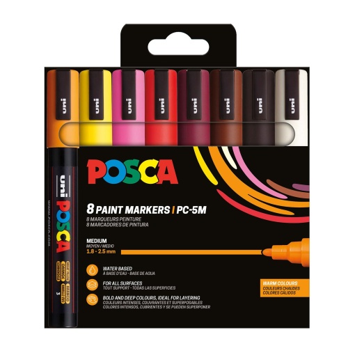 Marcador UNI POSCA PC-5M médio 1,8-2,5mm 8 cores quentes